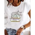 Short Sleeve Casual Ladies Fashion Female Graphic Tee Women Cat Book Lovely Trend 90s Style Print