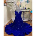 Bellissimo abito da ballo con nappe in argento con paillettes blu reale per matrimonio scintillante