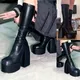 Women's Square Toe High Heeled Boots Long Short Tube Block Heel Punk Boots Women Platform Shoes