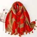 New Women's Summer Korean Version of All Matching Thin Gauze Scarf Cotton and Linen Scarf Red and