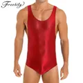 Costumi da bagno da uomo tuta elasticizzata lucida di un pezzo body da ginnastica senza maniche tuta