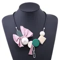 Fabric Bow Maxi Statement Necklace for Women Rope Chain Wood Beads Pearls Pendants Necklaces Vintage
