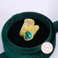 925 Creative Geometric Water Drop Shape Green Diamond Ring Vintage Fashion Adjustable Ladies Jewelry