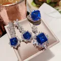 Charm Lab Sapphire Diamond Promise Jewelry set 925 sterling silver Wedding Earrings Rings Necklace