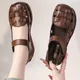 Wide Fit Roman Sandals Flats Women's Woven Cowhide Leather Moccasin Ladies Comfy Dressy Shoes Woman