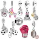 Sport Series Bead 925 Sterling Silver Football Baseball Rugby Boxing Glove Badminton Charm Fit