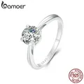 BAMOER 1.0CT Round Moissanite 18K Gold Plated Ring for Women D Color VVS1 EX Lab Diamond Engagement