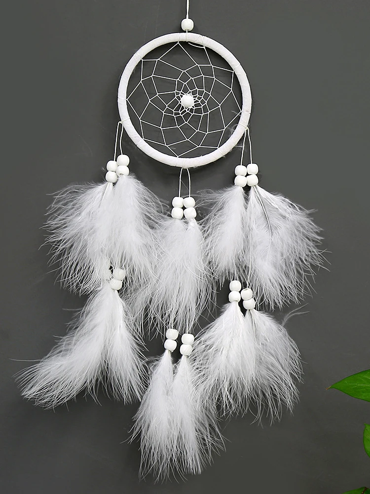 White Dream Catcher Wind Chime Creative Hand-woven Feather Car Pendant Bedroom Garden Outdoor Hanging Ornaments Home Decoration