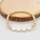 Gold Plated Ball Beaded Bracelet Natural Freshwater Pearl Stretch Bracelet for Women Girl Handmade