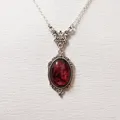 New Vintage Red Quartz Crystal Necklace Cameo Crystal Butterfly Pendant for Women Antique Silver