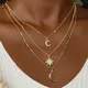 Boho Gold-plate Geometric Chain Crystal Moon Sun Pendant Necklace For Women Fashion Vintage