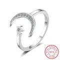 100% 925 Solid Real Sterling Silver Fine Jewelry Moon Star Cz Cocktail Opening Ring Sizable For