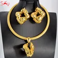 Sunny Jewelry Set Dubai Gold Color Geometry Rhombus Screw Pendant Necklace Earring Italy Bridal