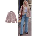 ZBZA Women's Quilted Jacket Fall And Winter New Floral Print Thickened Stand-Up Collar Cotton Jacket