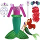 Disney Little Mermaid Ariel Costume for Girl Long Sleeve Princess Dress Carnival Party Dresses for