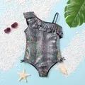 PatPat Kid Girl's Casual Slanting Front Swimsuit Suitable for Summer Season Soft and Comfortable