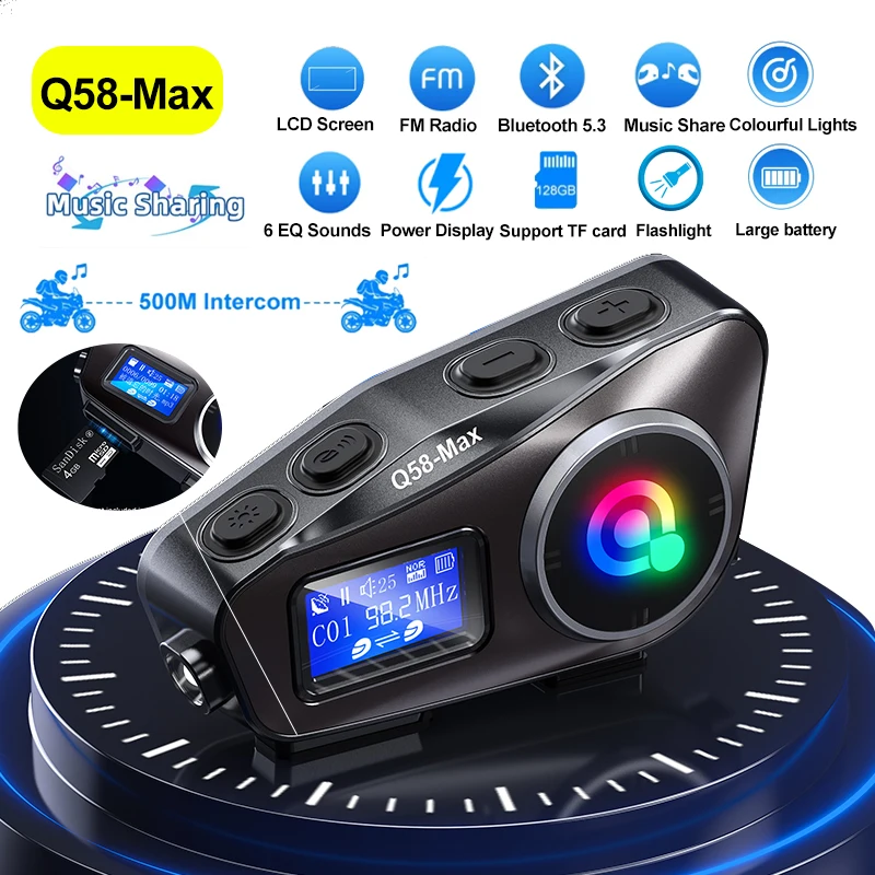 Casco da motociclista Auricolare Bluetooth senza fili Intercomunicador Moto Display LCD Radio FM Musica Condividi per 2 ciclisti Interfono da 500 m