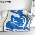 Abstract Aesthetic Blue Girl Woven Throw Blanket for Sofa Bed Vintage Wall Tapestry Decor Camping