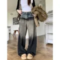 Pantaloni Cargo Jeans grigi da donna Streetwear pantaloni a gamba larga americani a vita alta moda