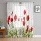 Poppy Field Red Flowers White Sheer Curtains Living Room Window Tulle Curtains For Bedroom Kitchen