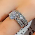 18k White Gold Fashion Six Prong Wedding Ring 2pc for Women 1 Carat Diamond Engagement Femme Ring