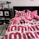 Korean Style Pink Letter Bedding Set Flat Bed Sheet Pillowcase Twin Full Queen Size Bed Linen Women