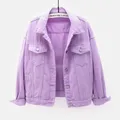 Women's Plus Size Denim Jacket Spring Autumn Short Coat Pink Jean Jackets Casual Tops Purple Yellow