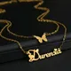 Personalized Name Necklace For Women Gold Stainless Steel Custom Letter Crystal Butterfly Pendant