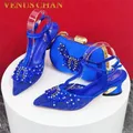 Nuovo arrivo moda scarpe abbinate borsa Set colore blu reale decorato con cristallo signore festa di