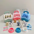 8pcs/set Dog Pet Basket Family Toys Cart Accessories Dog Doll Set Dog Cage Toys Scene Playing