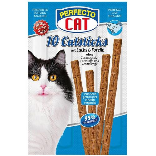 Futternapf Tiernahrung - 10 x Perfecto Cat Sticks Katzenfutter Leckerli Lachs Forelle Snacks