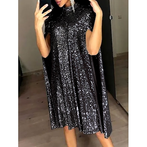 vestito oro donna vestito paillettes vestito da festa mini abito argento nero manica lunga tinta unita paillettes primavera autunno inverno girocollo elegante festa vestito invernale 2023 s m l xl xxl