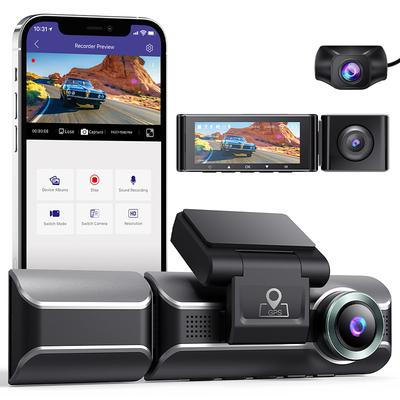 AZDOME M550 3 Channel Dash Cam, Front Inside Rear Three Way Car Dash Camera, 4K1080P Dual Channel With GPS WiFi IR Night Vision