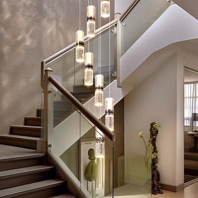 Led Chandelier Light,Metal Crystal Staircase Rotating Long Chandelier, Modern, Simple And Luxurious, Suitable For Villas, Duplex Buildings, Lofts, Apartments And Terraces,Diammable 110-240 V