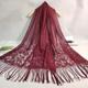 Women'S Muslim Scarf Cover Solid Color Lace Hollowed Fringe Silk Scarf Summer Long Gauze Shawl