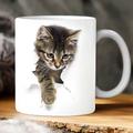 3D Print Kittens Hole In A Wall Mug, Ceramic Coffee Cat Mug 3D Novelty Cat Mugs Cat Lovers Coffee Mug Cat Club Cup White Ceramic Mug Gifts For Men Women