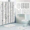 Valentine's Day Bathroom Deco 4 Pcs Shower Curtain Set Bathroom Sets Modern Home Bathroom Decor with Bath Mat U Shape and Toilet Lid Cover Mat and 12 Hooks