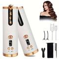 Cordless Automatic Curling Iron - USB Rechargeable Anti-Tangle Ceramic Cylinder Quick Heating 5-Level Temperature Control - Perfect For Long Hair Includes Gift Box