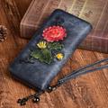 Women's Wallet Wristlet Credit Card Holder Wallet Leather Outdoor Shopping Daily Zipper Flower Embossed Large Capacity Lightweight Durable Flower Folk Retro coffee Retro black Retro Brown