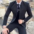 Dark Grey Black Men's Fall Suits 3 Piece Mandarin Collar Solid Colored Tailored Fit Single Breasted One-button 2024