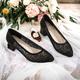 Women's Heels Wedding Shoes Dress Shoes Sparkling Shoes Wedding Party Floral Rhinestone Low Heel Chunky Heel Round Toe Elegant Microbial Leather Mesh Loafer Black Gold Grey