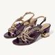 Women's Wedding Shoes Sandals Party Rhinestone Round Toe Elegant Vintage Microbial Leather Ankle Strap Black Red Purple
