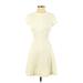 Banana Republic Casual Dress - A-Line Crew Neck Short sleeves: Ivory Solid Dresses - Women's Size 00 Petite