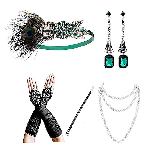 Vintage 1920er Der große Gatsby Flapper-Stirnband Zubehörset Charleston Hochzeitsgast Feder Kostüm Damen Hochzeitsempfang Junggesellinnenabschiedsparty Festival Erwachsene Image