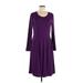 Casual Dress - A-Line Scoop Neck Long sleeves: Purple Solid Dresses - Women's Size Medium