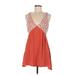 Entro Casual Dress - Mini Plunge Sleeveless: Orange Color Block Dresses - Women's Size Medium