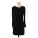 Ann Taylor LOFT Casual Dress - Shift Crew Neck Long sleeves: Black Polka Dots Dresses - Women's Size X-Small