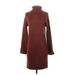 Brave Soul Casual Dress - Sweater Dress Turtleneck Long sleeves: Brown Print Dresses - Women's Size X-Small
