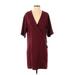 Bobeau Casual Dress - Shift V Neck 3/4 sleeves: Burgundy Print Dresses - New - Women's Size Small