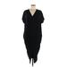 Universal Standard for J.Crew Casual Dress - Midi V-Neck Short sleeves: Black Solid Dresses - Women's Size Large